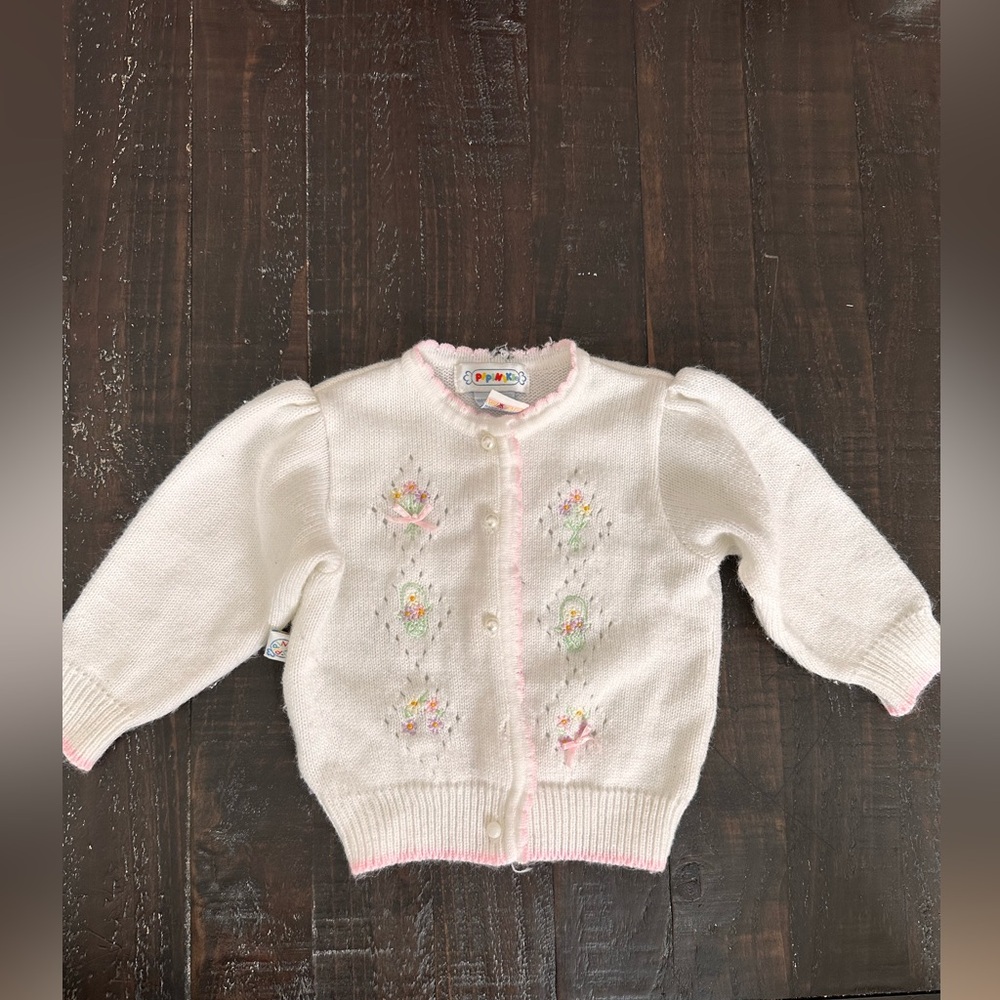 Baby girls Easter flower basket sweater White and Pink Kids Sweater